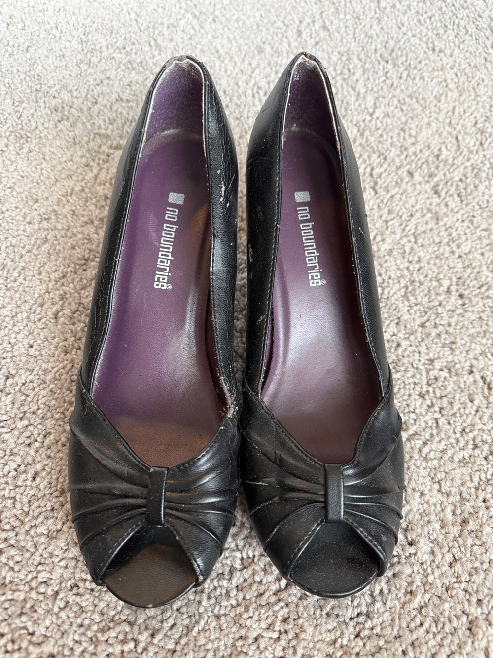 No Boundaries Black Peep-Toe Heels with Bow Detail